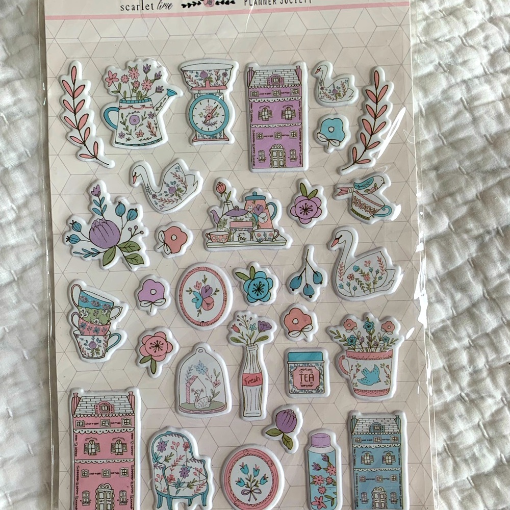 Scarlet Lime Planner Society Puffy TeaTime Stickers